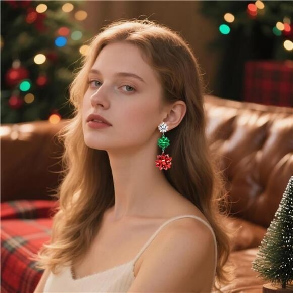 ✨ Christmas Bowknot Earrings | Red Green Silver Holiday Studs - Picture 5 of 6
